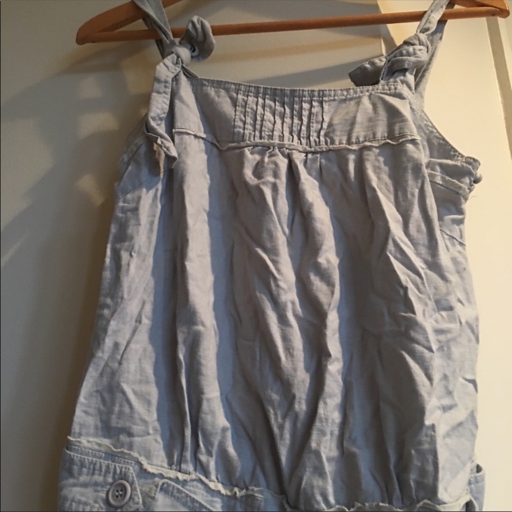 Bb Dakota linen romper onesie baby blue grey jeans